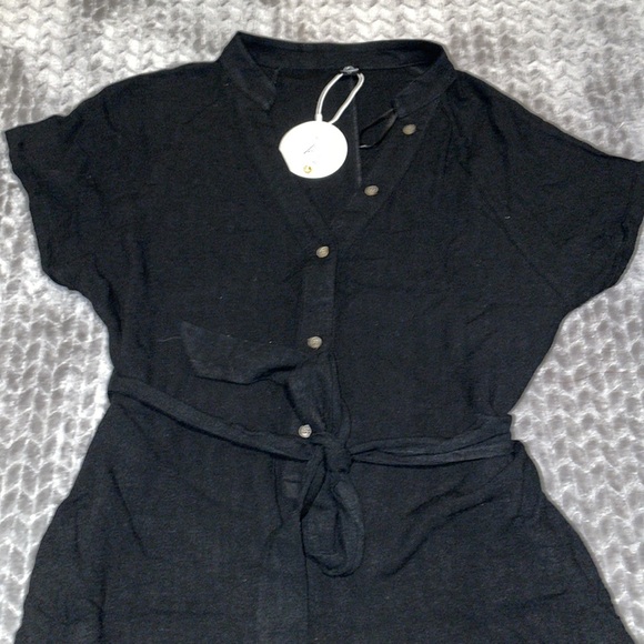 Anrabess Black Linen Blend Romper/Jumpsuit. Wide Leg w waist tie belt.  Large. - Picture 2 of 14